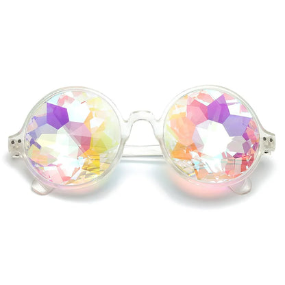 Kaleidoscope Glasses Women Retro Rave Festival Round Sunglasses Men  Mosaic Prism Sun glasses Party ball Cosplay Evening show