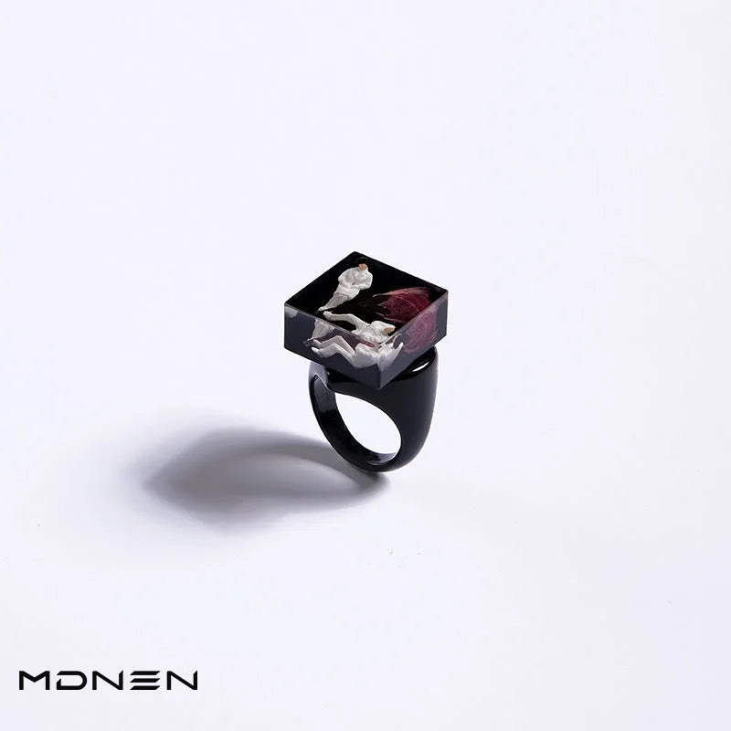 2023 New Art Ring Painting Resin Dyeing Unique Punk Accessaries for Women Men Gift Jewlery