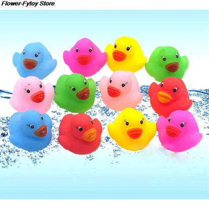 12pcs Cute Mini Colorful Rubber Float Squeaky Sound Duck Bath Toy Baby Bathroom Water Pool Funny Toys for Girls Boys Gifts