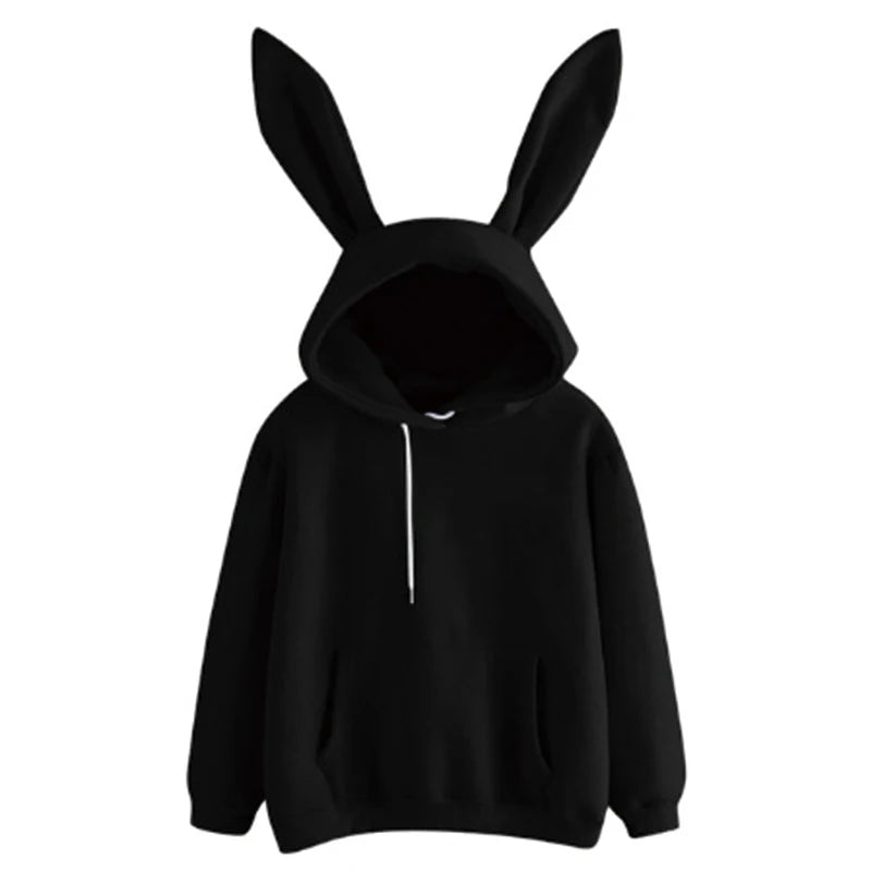 Automne hiver sweat à capuche pour femme Kawaii oreilles de lapin mode à capuche décontracté couleurs couleur unie chaud blouson à capuche pour les femmes