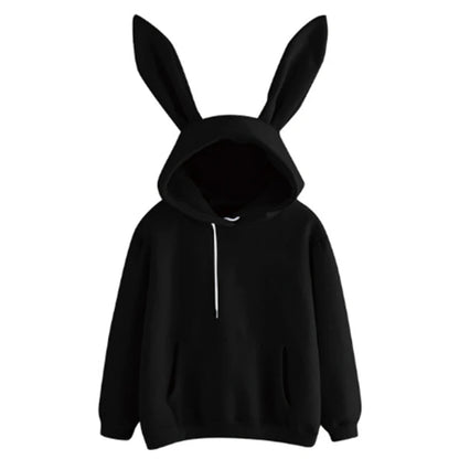 Automne hiver sweat à capuche pour femme Kawaii oreilles de lapin mode à capuche décontracté couleurs couleur unie chaud blouson à capuche pour les femmes