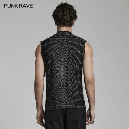 PUNK RAVE Men's Cyberpunk Style Futuristic Stretch Lightwave Printed Vest Casual Cool sexy Tees Summer Tank Top Men