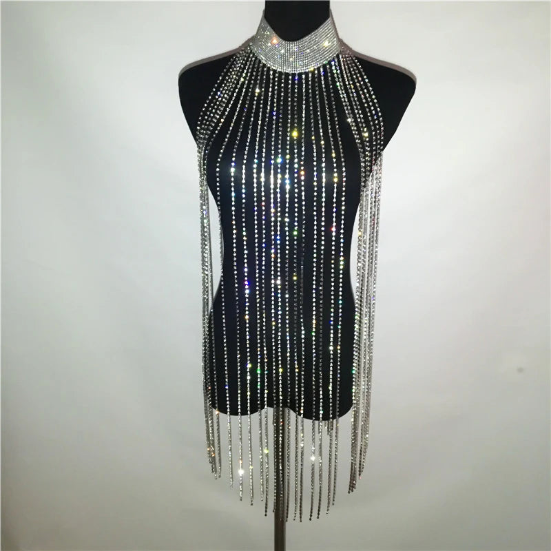 Collar metálico con borlas de diamantes de imitación hecho a mano para mujer, joyería femenina de diseñador de lujo, decoraciones para vestidos de fiesta y cóctel de noche