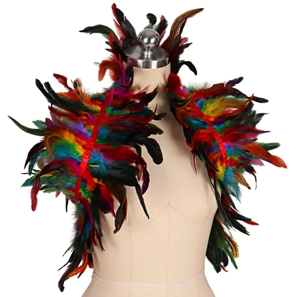 Dance Sexy Lingerie Body Harness Bra Straps Feather Wings Shoulder Epaulettes Goth Rave Wear Feather Epaulettes Crop Top Harness