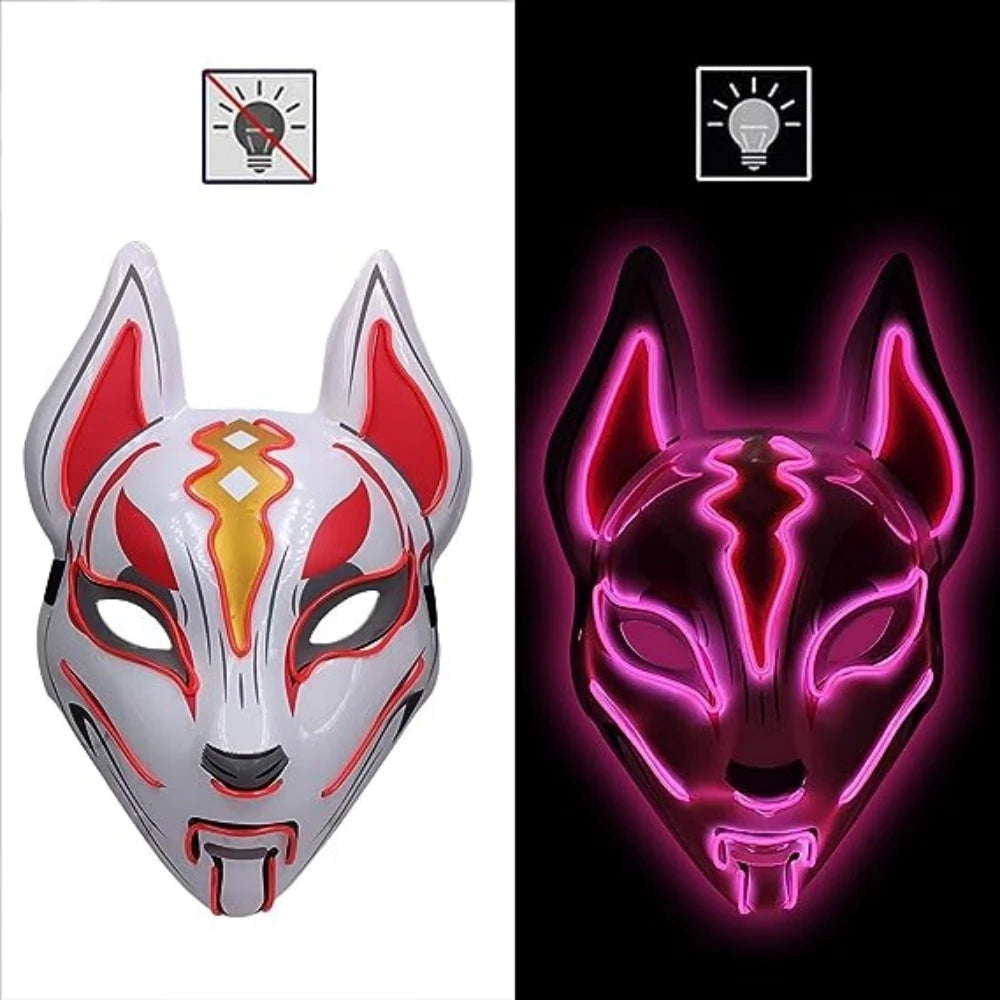 Light Up Mask Led Halloween Mask Light Up Fox Mask Halloween Costume  Wolf LED Colour Cosplay Glowing Masks Festival Party Mask