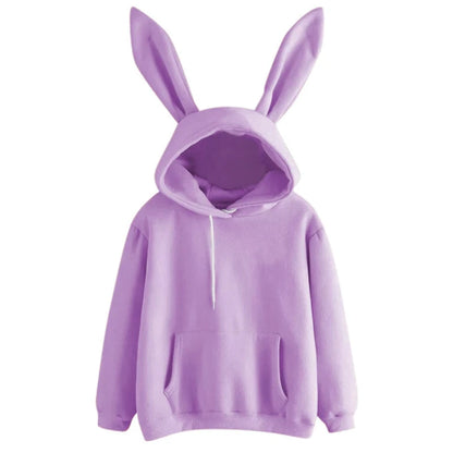 Autumn Winter Women Hoodies Kawaii Rabbit Ears Fashion Hoody Casual colors Solid Color Warm Sweatshirt Hoodies For Women