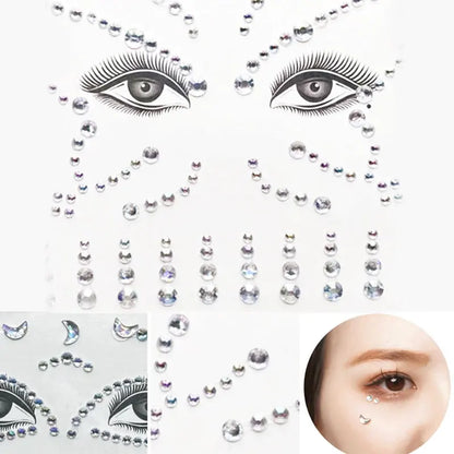 3D Tattoo Sticker Waterproof for Women Face Jewels Rhinestone Eye Stickers Kids Face Glitter Festival Fake Tattoo Art Rave