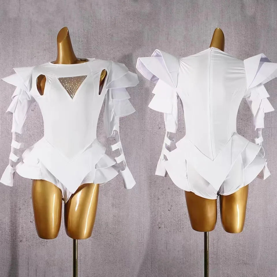 White Rhinestone Bodysuit Nightclub Bar Party Show Women singer Female Jazz DJ Dance Costumes Performance Stage Wear