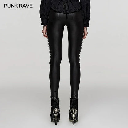 PUNK RAVE Women's Gothic Knit Fabric and Mesh Leggings Punk Symmetrical Segmentation Design Lace Decoration Streetwear