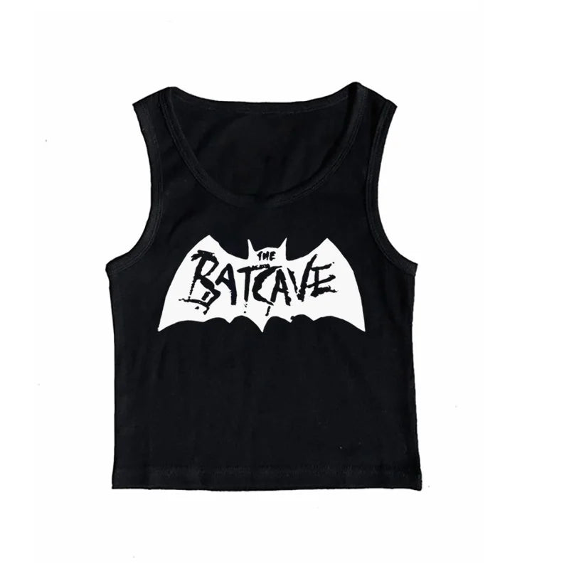 Y2k tank top Sleeveless Summer Aesthetic Harajuku Bat Print Vest Sleeveless punk Streetwear Gothic Slim cropped sleeveless top