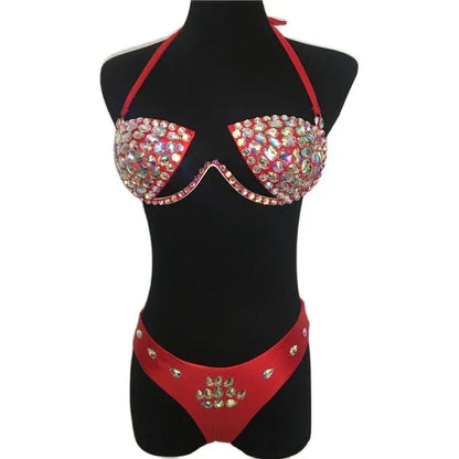 Fashion Shiny Crystal Rhinestones Bikini Sets for Women Summer Sexy Female Outfits Beachwear Carnival Pool Party Babes Swimsuit