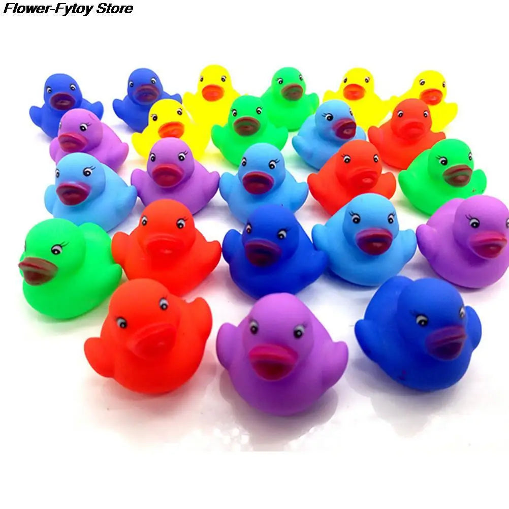 12pcs Cute Mini Colorful Rubber Float Squeaky Sound Duck Bath Toy Baby Bathroom Water Pool Funny Toys for Girls Boys Gifts