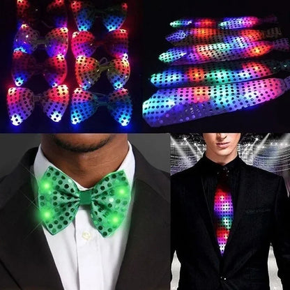 1X Flashing Light Up Bow Tie Necktie LED Mens Party Lights Sequins Bowtie Wedding Random Color Festival Accessories