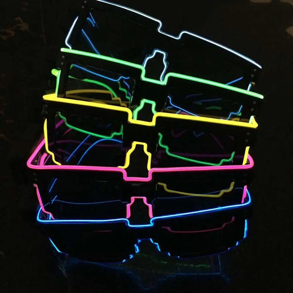 Flashing EL Wire 8 Bit LED Glowing Luminous Bright Festival Light Up Mosaic Glasses Fashion Party Supplies