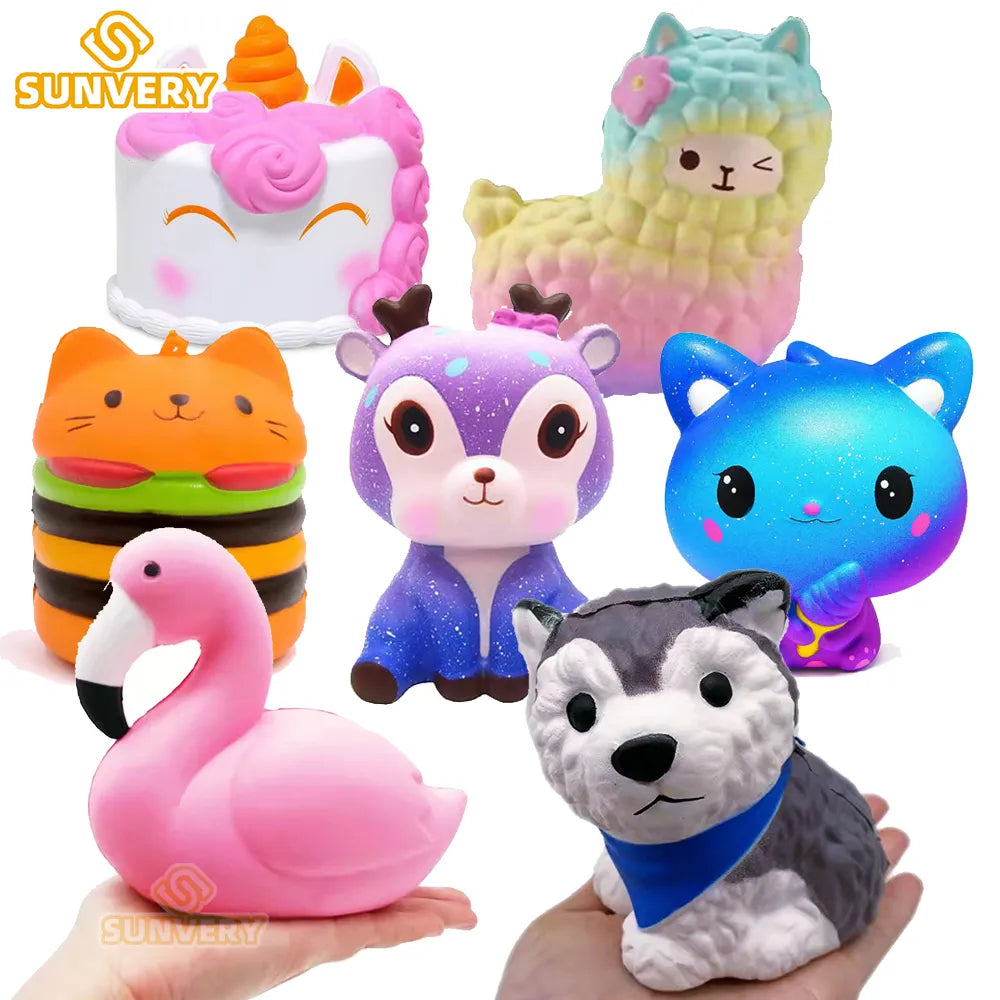 Jumbo Squishy Kawaii Animal unicornio pastel ciervo Panda Squishies bola antiestrés de crecimiento lento juguetes antiestrés exprimir comida juguetes para niños