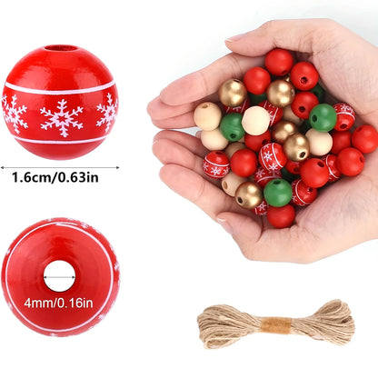 50pcs/lot 16mm Christmas Wooden Beads Snowflakes Pattern Spacer Loose Beads For Jewelry Making DIY Handmade Accessories