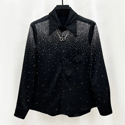 Camisa Sexy con hombreras de diamantes para hombre, camisa holgada de manga larga para actuación en discoteca, estilo perezoso, a la moda, sin género, para otoño, Unisex