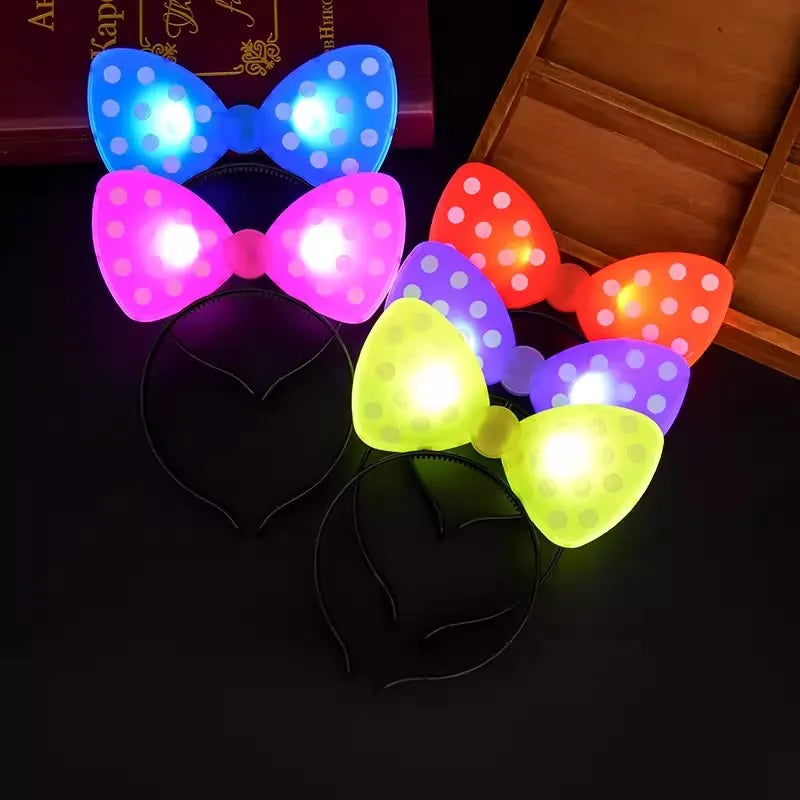 5/10pcs LED Light-up Bow Headband Multicolor Luminous Mouse Bow Dot Hair Band Princess Crown Headdress Hair Wedding Party Decor