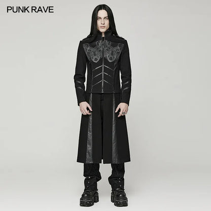 PUNK RAVE Men's Cyber Punk Handsome Twill Fabric Jacket Detachable Hem Two Ways To Wear It Personality Trench Spring/autumn