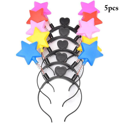 5Pcs/Set Kids Star Headband LED Heart Cosplay Hair Hoop Costume Headwear Kids Adults Light Up Rave Glow Party Wedding Birthday