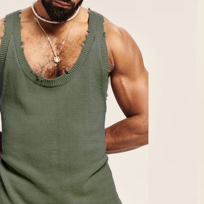 Men's Knitted Sleeveless Vest Loose Casual Top Streetwear Men Fashion T-shirt Summer Casual O-Neck Male Tank Top