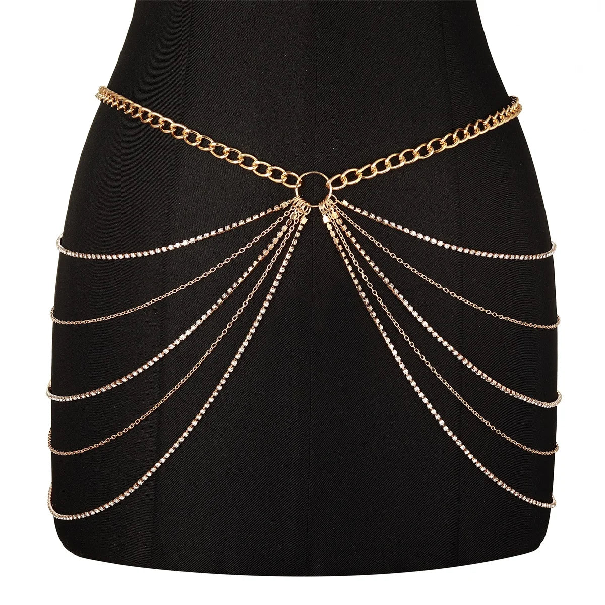 Sexy Waist Chain Belt Layered Rhinestone  Belly Body Chain  Fashion Trend Jewelry For Women  Festival Rave  Party Accessories