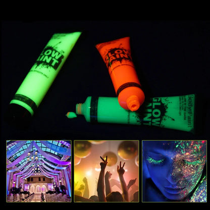 5-6Pcs Body Art Paint Halloween Cosplay Pigment Night Run UV Glow Painting Fluorescent Kids Face Paint Festival Party Rave Props