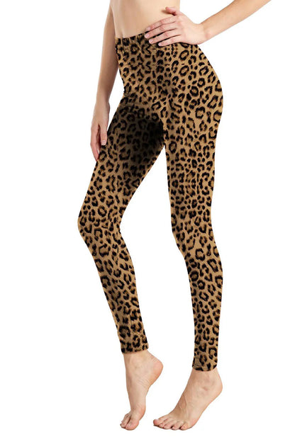 Leggings de leopardo estampados de cintura alta pantalones elásticos de leopardo salvajes pantalones suaves para mujeres medias de entrenamiento conjuntos de Fitness