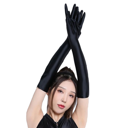 Sexy Oil Shiny Woman Glvoes High Stretch Elegant Night Club Party Long Five Finger Gloves Sun Protection Hand Dance Costumes