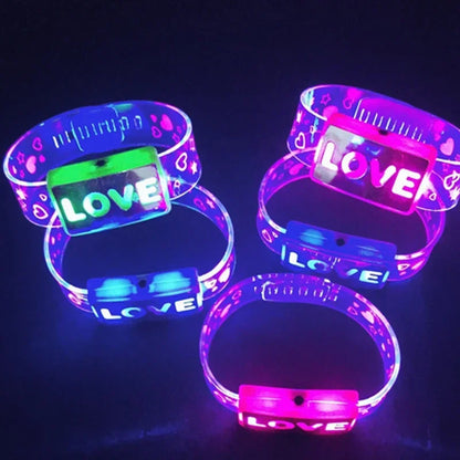 6Pc Led Bracelet Glow Light Up Bracelets LOVE Flashing Wristband Glowing Bangle Glow in The Dark Rave Christmas Party Toys