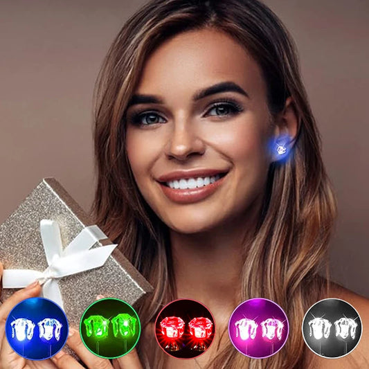 1 par de pendientes con luz Led, pendientes de corona de diamante parpadeantes, joyería para mujeres y niñas, accesorios para vestir en bar y club que brillan en la oscuridad