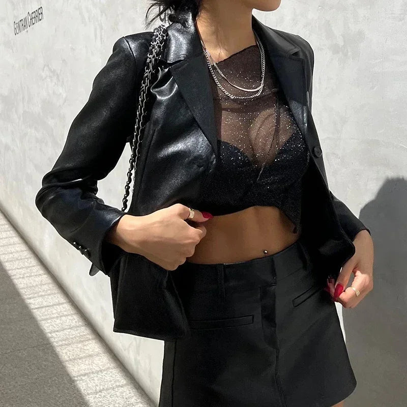 Black Sparkly Mesh Slant Shoulder Irregular Y2k Crop Top Women Sexy See-through Long Sleeve T Shirt Summer Coquette Streetwear