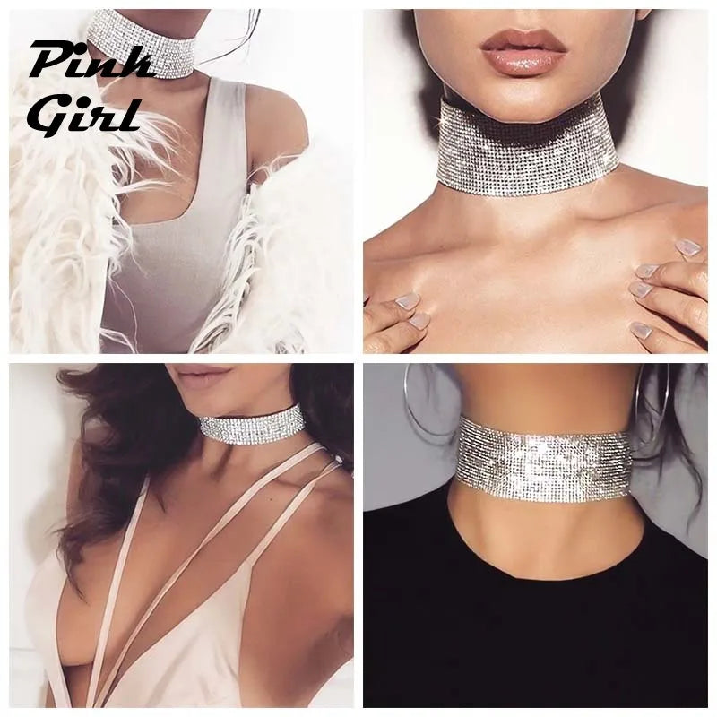 Accesorios de ropa Y2k para mujer, collar con diamantes de imitación brillantes, joyería para fiesta de cóctel, ropa de calle para chica, collar con cadena de Metal