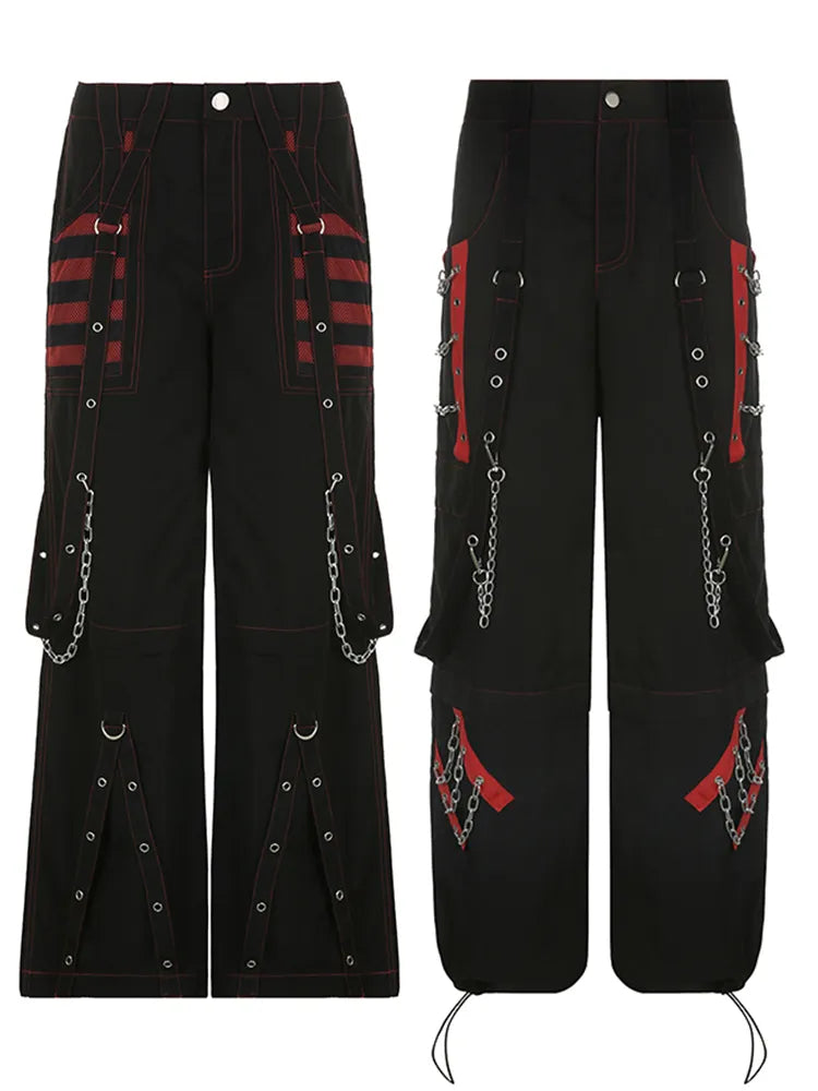 Weekeep-pantalones de pierna ancha Punk para mujer, ropa de calle, pantalones Cargo góticos holgados de tiro bajo, pantalones informales de retales de Hip Hop coreanos, Harajuku