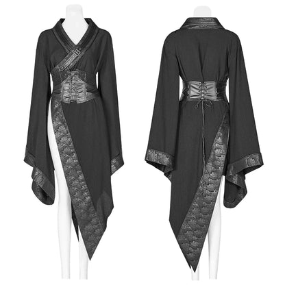 PUNK RAVE Women's Dark Punk Japanese Kimono Asymmetric Adjustable Party Club Stage Performance Irregular Personality Dress