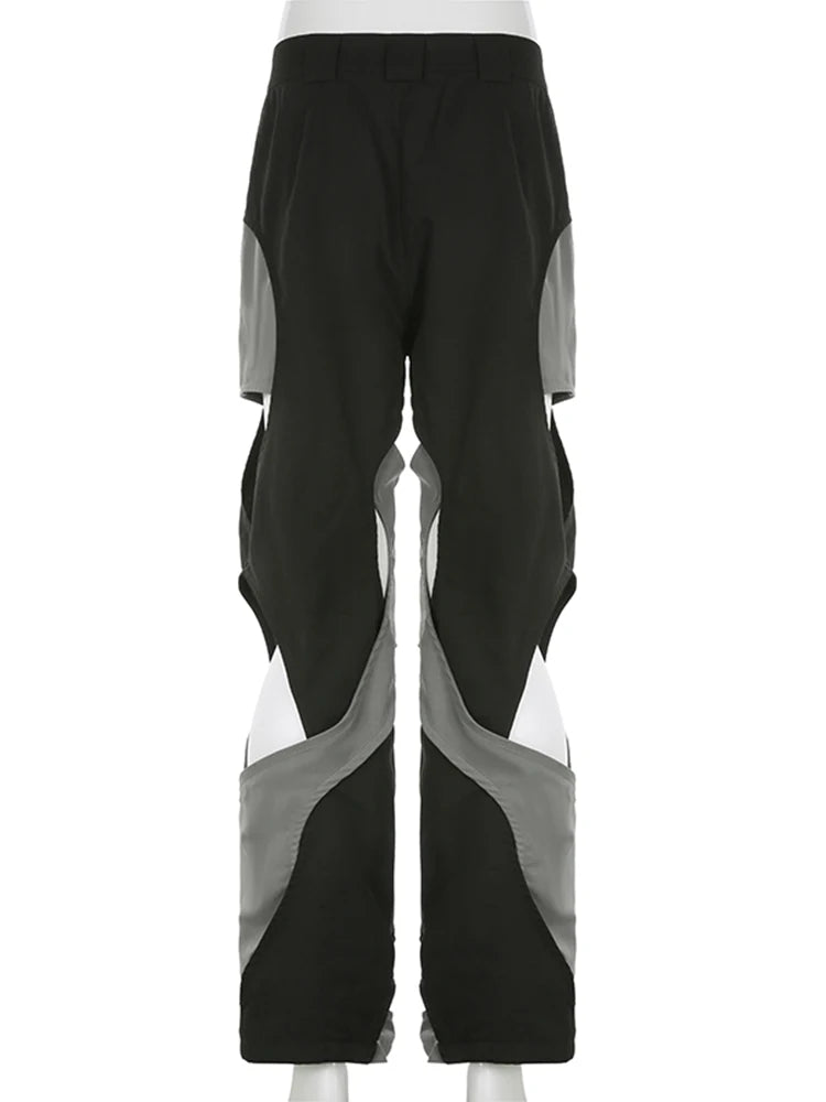 Weekeep y2k Techwear pantalons décontractés Chic contraste évider Baggy femmes Cargo pantalon Streetwear taille basse pantalons de survêtement mode coréenne