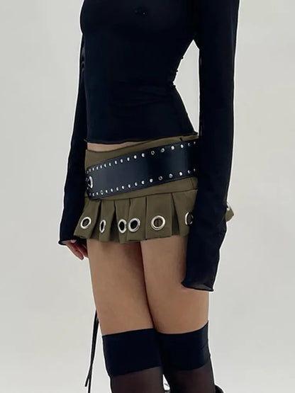 Weekeep – Mini jupe plissée Punk taille basse Y2k avec ceinture en PU, jupe Super courte, Sexy, Vintage Grunge des années 2000, tenues pour femmes, automne