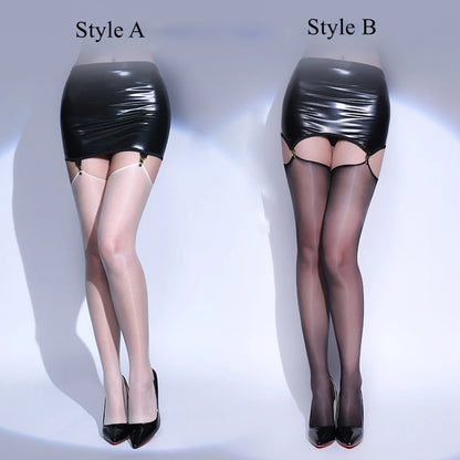 New Sexy Women Oil Shiny PU Faux Leather Micro MINI Skirt Tight Pencil Skirt Wet Look Club DS Dance Wear Skirt With Garter Belt