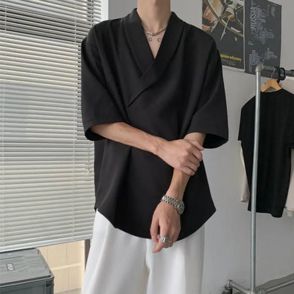 Summer Black White Pullover Shirt Men Fashion Oversized Casual Shirt Men Korean Loose Short Sleeve Shirts Mens Dress Shirt XS