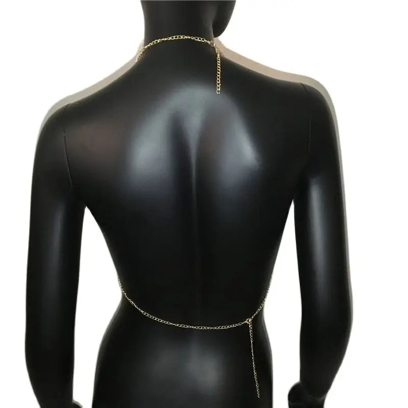 AKYZO-camisola con cuello Halter hecha a mano para mujer, Top corto con diamantes de imitación, Top corto para la playa, camisetas sin mangas para fiesta de verano 2023, Metal dorado y diamantes