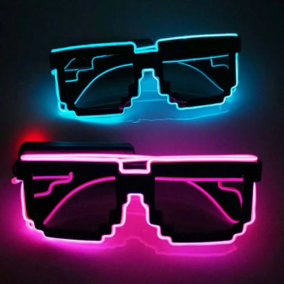 Flashing EL Wire 8 Bit LED Glowing Luminous Bright Festival Light Up Mosaic Glasses Fashion Party Supplies