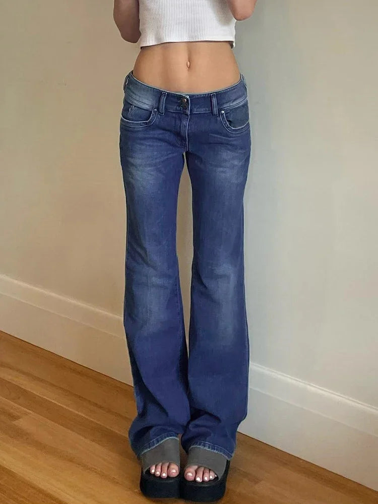 2023 Women Flared Jeans Mid Waist Denim Pant Vintage Stretch 90s Streetwear Y2k Boot Cut Pant Elastic Skinny Mom Jeans Trousers