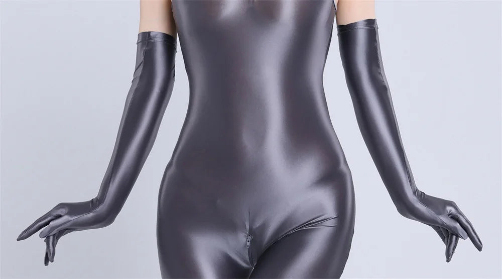 Sexy Oil Shiny Woman Glvoes High Stretch Elegant Night Club Party Long Five Finger Gloves Sun Protection Hand Dance Costumes