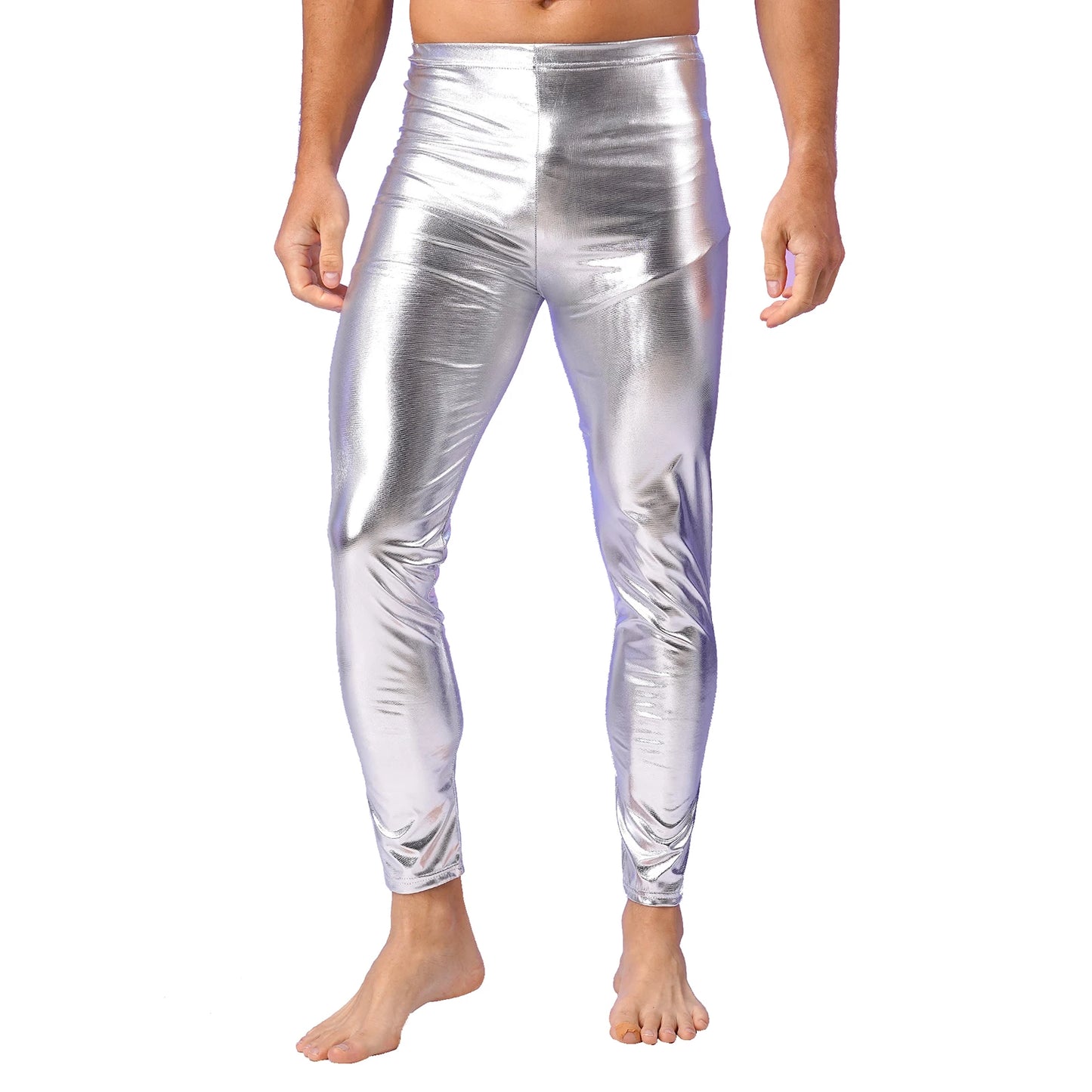 Mens Shiny Jazz Dance Long Pants with Metallic Shiny Dj Disco Skinny Pants Leggings Stage Performance Rave Nightclub Costume