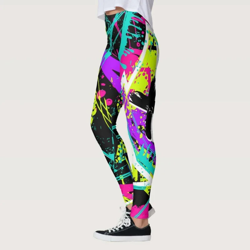 Women's New Colorful Graffiti Printing Leggings High Waist Stretchable Fitness Sports Gym Yoga Pants Casual Wear Legging