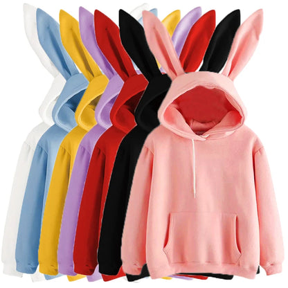 Autumn Winter Women Hoodies Kawaii Rabbit Ears Fashion Hoody Casual colors Solid Color Warm Sweatshirt Hoodies For Women