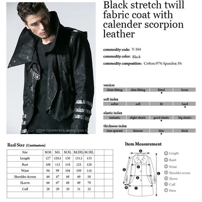 PUNK RAVE Men's Gothic Long Winter Black  Adjustable Jackets Punk Style Visual Kei Fashion Coat Hoodie Windbreaker Men