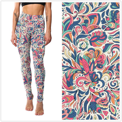 Floral Leggings High Waist Paisley Printed Legging For Women Highly Stretchable Fitness Tights Yoga Pants Workout Sportswear