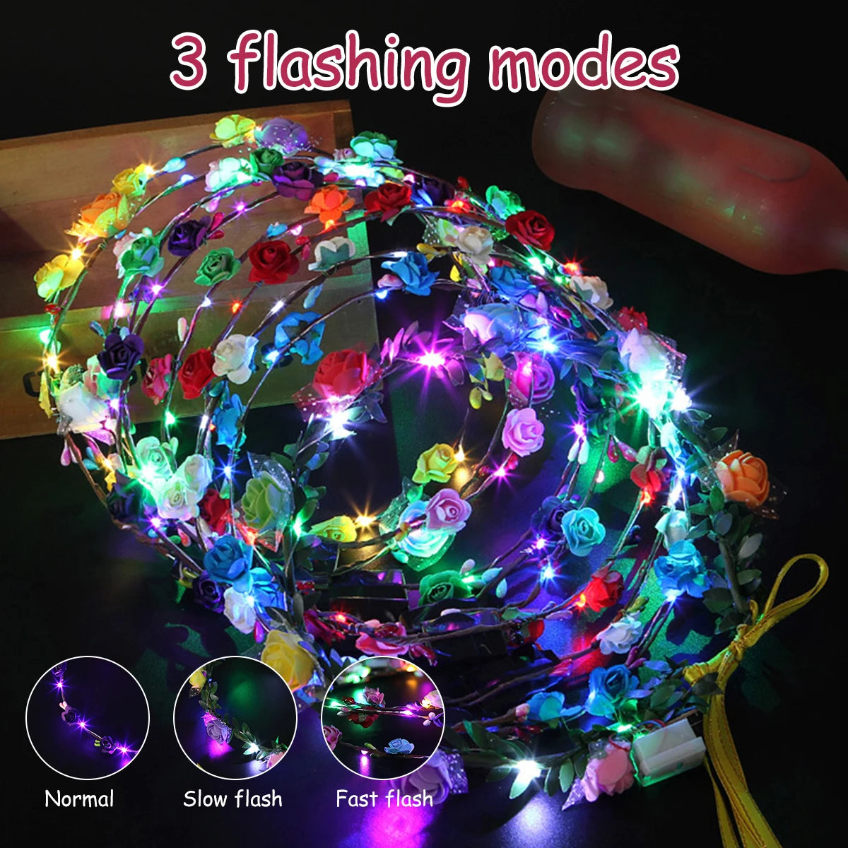 20pcs LED Flower Crown Glowing Wreath Luminous Garland Birthday Festival Party Flower Crown Wedding Decor Christmas Garlands