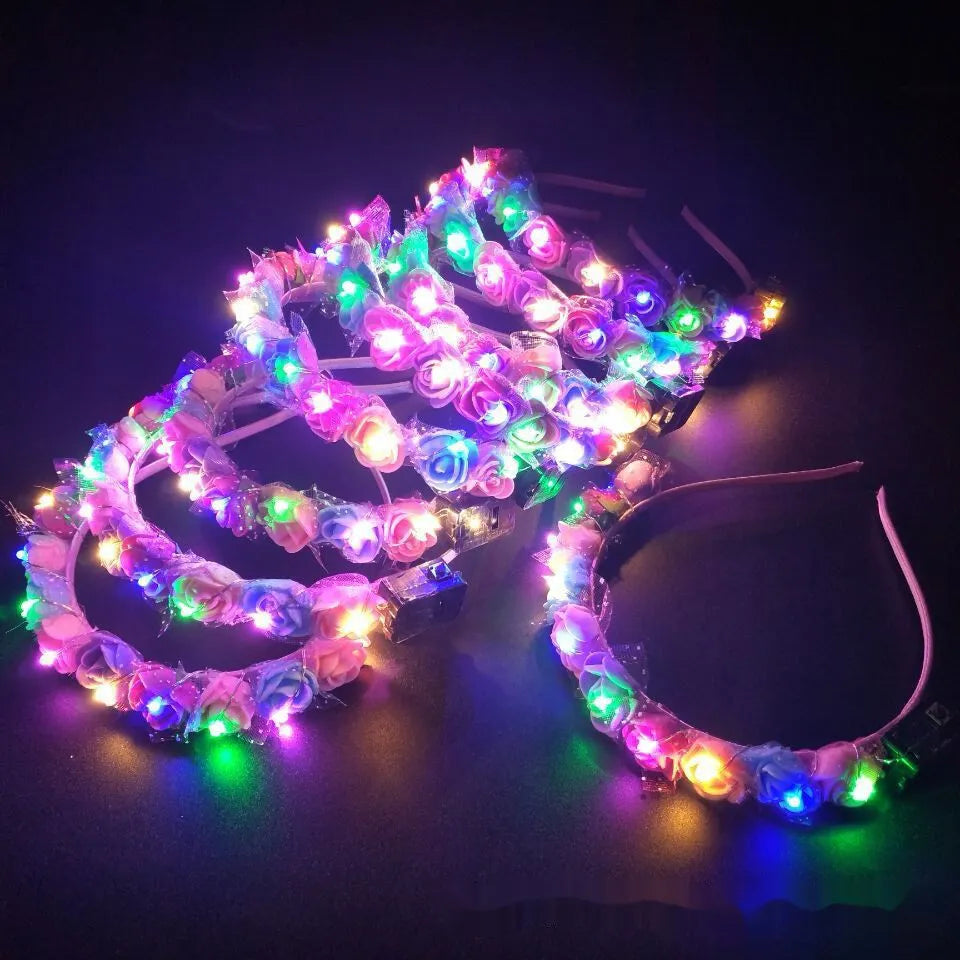 1pcs Led Princess Women Girl Glow Light Up Headband Bridal Flower Wreath Crown Party Gift Birthday Festival Wedding Carnival